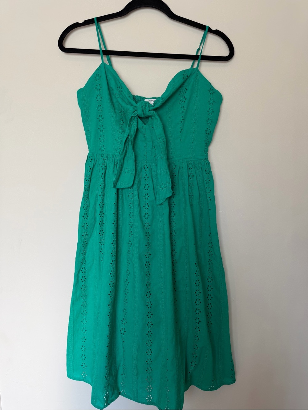 Emerald Eyelet Tie-Front Mini Dress